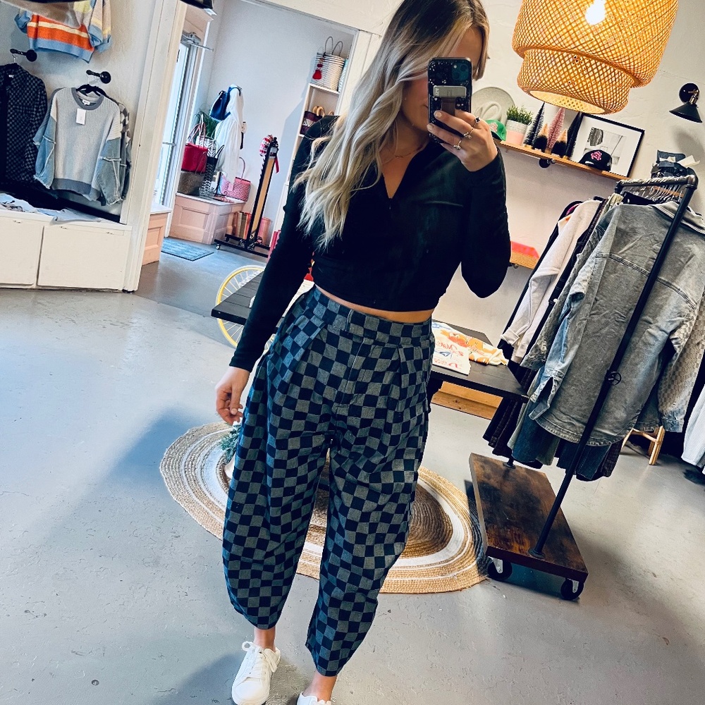 Jade by Jane checkered barrel jeans